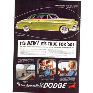 1952 Dodge Coronet Diplomat Coupe Vintage Print Ad Housewife Driving Wall Art